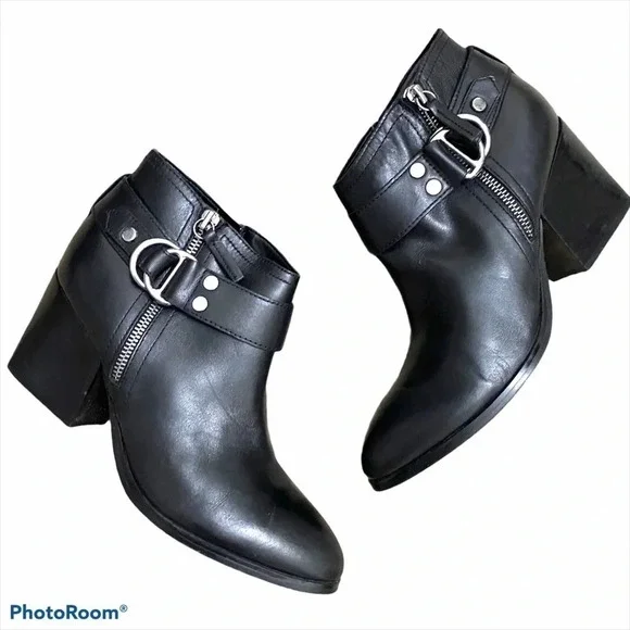 Marc Fisher Western Black Leather Boots Block Heel - Picture 3 of 13